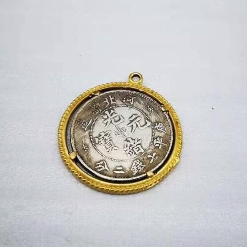 Chinese antique brass collection silver dollar, silver dollar with border, random one