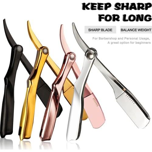 Barber Classic Shaving Razor Blade Holder Men Stainless Steel Handle Straight Edge Barber Razor Holder Folding Shaving Razor
