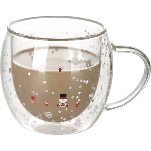 350ml modern snowman double-layer coffee mug with handles couple cartoon juice cups childrens breakfast milk cups