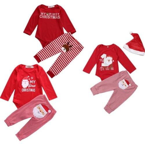 2018 Emmababy Xmas Newborn Baby Boys Girls Letter Christmas Romper Stripe Long Pants Clothes Outfits Set t