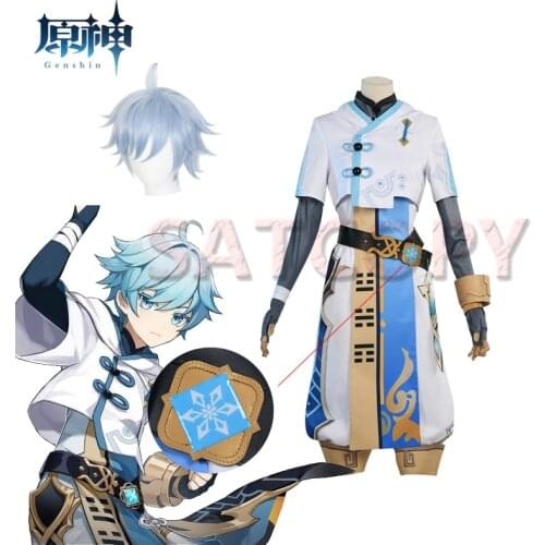 Game Genshin Impact Cosplay Chong Yun Costume Chongyun Uniform Outfit Women Men Anime Wig Halloween