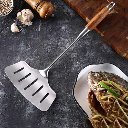 Stainless Steel Slotted Turner Spatula Fried Fish Fried Steak Shovel Widened Flat Shovel Suitable For Flipping During Frying