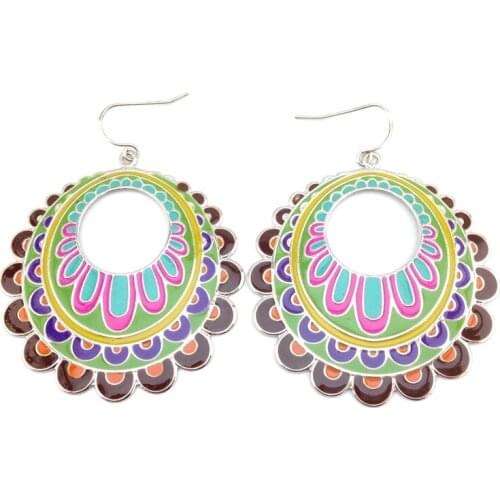 Star Style Fashion Jewelry Euro Vintage Colorful Enamel Round Hanging Pendant Natural Shell Drop Earrings for Women