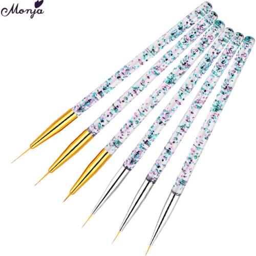 Monja 3 Pcs/Set Nail Art Acrylic Transparent Handle Stripes Lines Liner Drawing Brush Pattern Design Painting Pen Manicure Tool