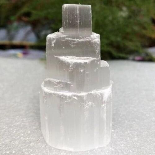 Natural Selenite Gypsum Cylindrical Tower Spar Sculpture Modern Moroccan Crystal Ore Ornaments Figurine Craft Home Decor Collect