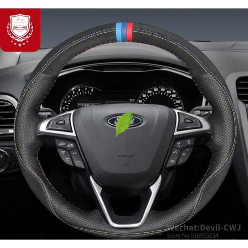 New Hand-Stitched Suede Leather Car Steering Wheel Cover For Ford New Edge Mondeo Taurus Escort Auto interior Car Accessories