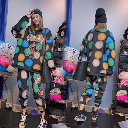 2020 winter new European goods fashion suit women sequins plus velvet sweater + heavy industry casual pants two-piece suit s79