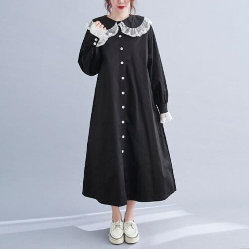 2021 New Arrival French Hepburn Style Patchwork Lady Chic Autumn Dress Japan Fashion College Girls Black Women Casual Dress