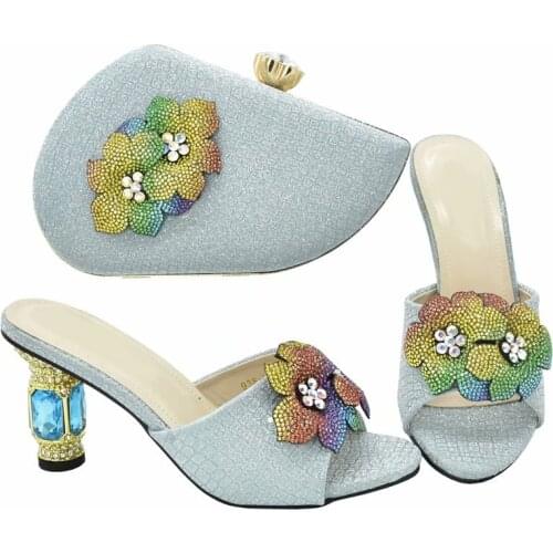 Autumn New Coming Blue Color Nigerian Shoes and Bags To Match Shoes with Bag Set Matching Italian design Shoe and Bag Set