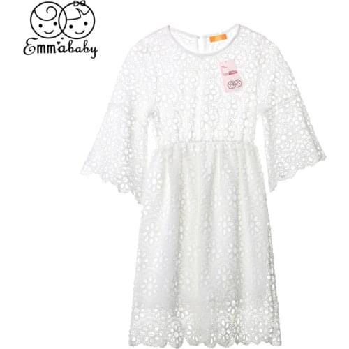 Family Mother Daughter Matching Clothes Women Baby Girl Dress Summer Party Wedding Princess White Hollow-Out Floral Lace Outfit