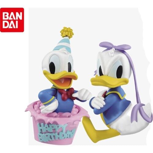 Bandai Genuine Anime Figures Mickey Mouse Donald Duck Puffy Fluffy Action Figure Collections Model Toys Kids Gifts