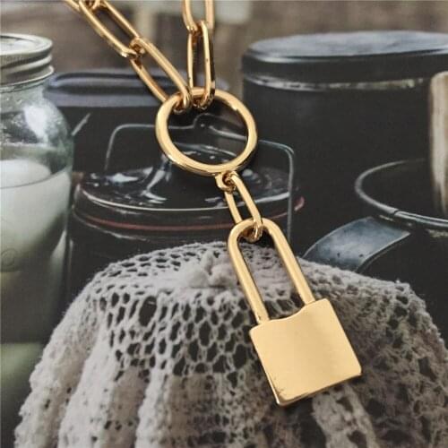 Trendy Gold Color Plating Big Locking Pendant Necklace For Women Girl Casual Lovely Vintage Chic Special Jewelry Accessory