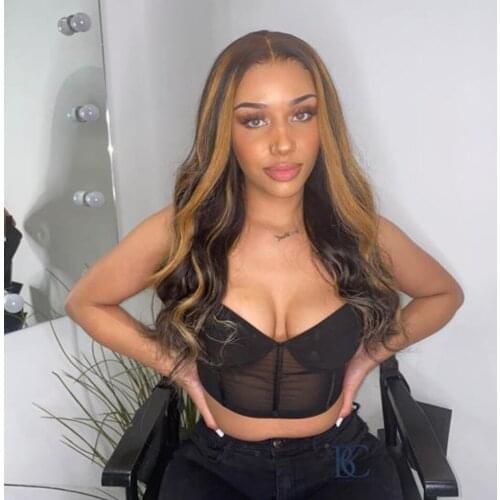 5x5 Silk Base Closure Wigs Transparent Lace Wave Highlight Blonde Lace Front Human Hair Wigs Pre Plucked Brazilian Remy Hair