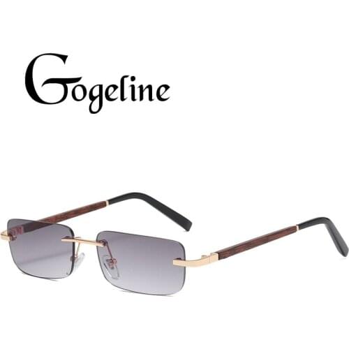 Rimless rectangle sunglasses for women men small summer accessories square sun glasses Gradient pink uv400 Wood Grain frame