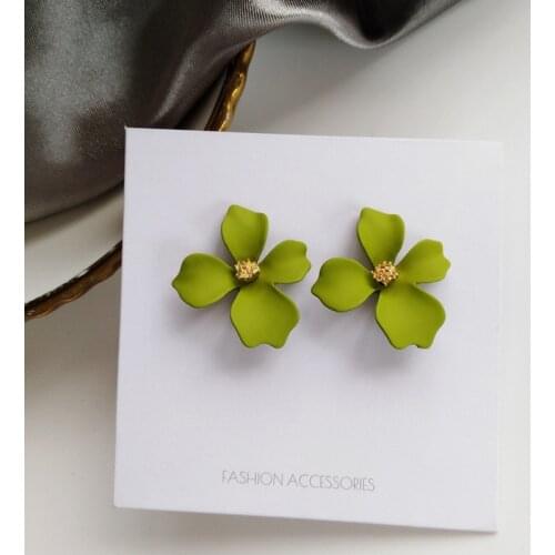 S925 needle Stud Earrings Summer Spring Style Metal With Coating Green Flower Earrings For Women Jewelry Girl Student Gifts