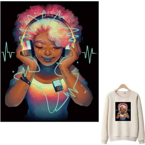 Iron-On Transfer For Clothing Music Girl A-Level Washable Woman T-Shirt Thermoadhesive Patches Exquisite Painted Clothes Sticker