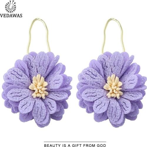 Vedawas Korean Cute Lace Flower Drop Earrings for Women Ethnic Romantic Colorful Dnagle Pendant Earrings Wedding Jewelry Gifts