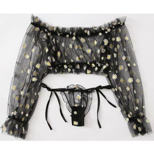 Embroidery Lace Tops Sexy Underwear Thong Set Porno Sexy Lingerie Women Porno Sleepwear Transparent Lingerie Sex Erotic Costumes