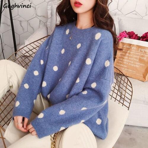 Women Pullovers O-neck Dot Retro Simple Elegant Lazy Classic All-match Korean Style Fashion Leisure Chic Popular Sweater Females