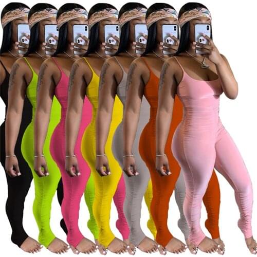 Stacked leggings pants ruched stacked jumpsuit one piece jumpsuit women ruched pants sexy black bodycon Outfits rompers jumpsuit