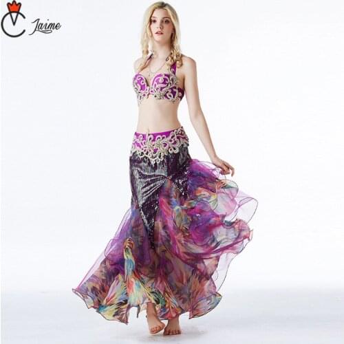 High luxury Belly Dance costume set Performance Costume Nail Beaded 3 pcs/Set bra belt and skirt
