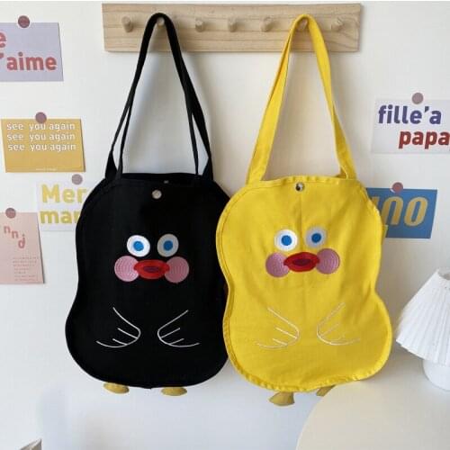 Animal Shoulder Canvas Bag College Style Bag Women Personalized Bag Soft Girl Cute Peach Heart Canvas Crossbody Bag