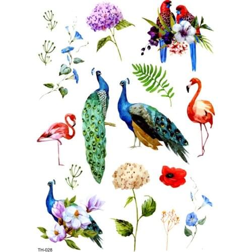 5pcs Flamingos Waterproof Temporary Tattoos Men Parrot Henna Tattoo Tatuagem Peacock Temporary Tatoo Festival Sticker