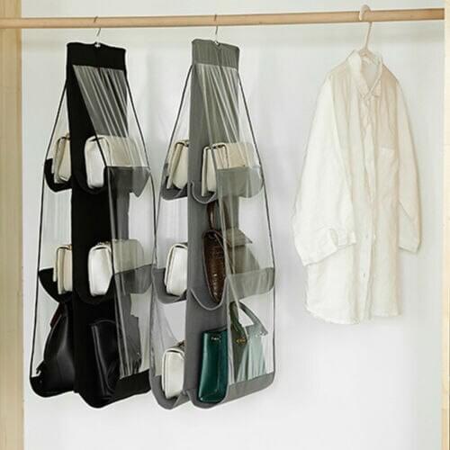 6 Pocket Foldable Hanging Bag 3 Layers Folding Shelf Bag Purse Handbag Organizer Door Sundry Pocket Hanger Storage Closet Hanger