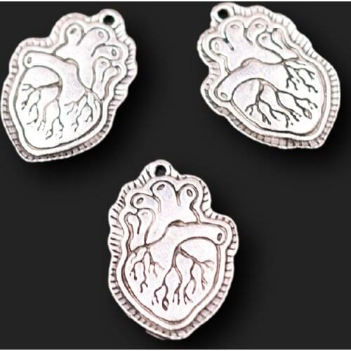 6pcs Silver Plated Flat Human heart Pendants Hip Hop Necklace Earrings Metal Accessories DIY Charms Jewelry Crafts Making A2182