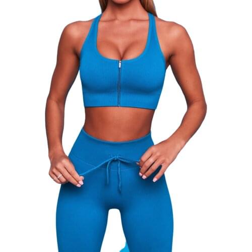 Seamless Sport Set Women Zippers 2pcs Piece Crop Bra High Waisted Drawstring Shorts Yoga Sportsuit Workout Outfit Fitness Gym
