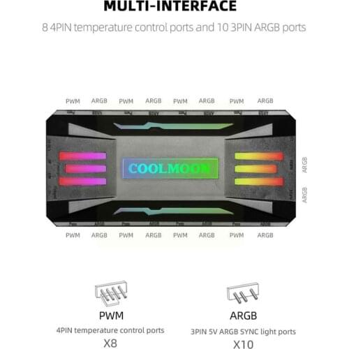 Fan Hub COOLMOON ARGB Controller 4Pin PWM Temperature 5V Wireless Chassis Control Control Fan 3-Pin Synchronization Hub Rem X4Y6