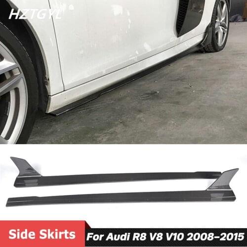 2 PCS R Style Carbon Fiber Material Side Skirts Lip Extensions For Audi R8 V8 V10 2008-2015