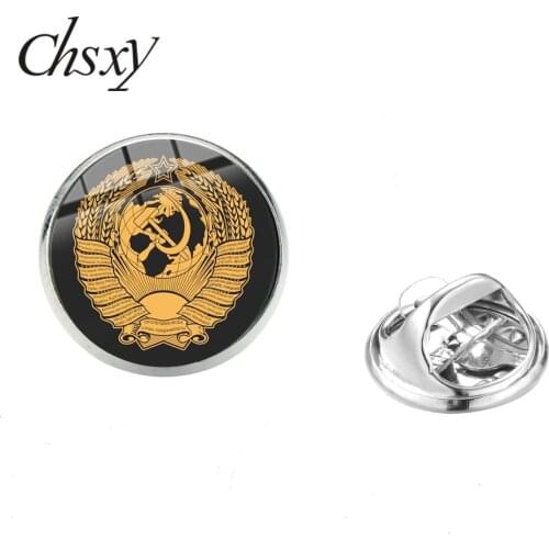 CHSXY Vintage Sickle Hammer Badge Brooches Hero Stalin CCCP USSR Soviet Communism Emblem Symbol Glass Dome Pins Jewelry Gifts