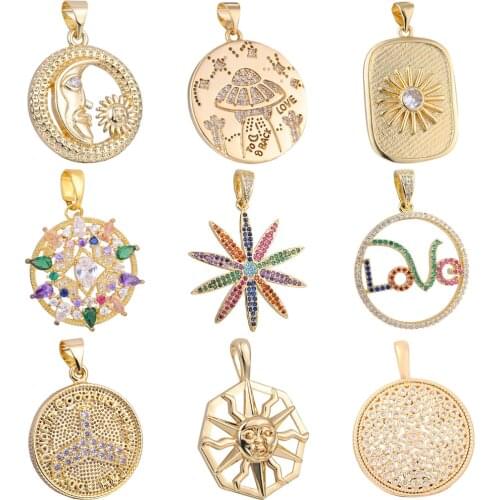 DIY Necklace Findings Colorful Zirconia LOVE Moon Sun Charms Pendants For Lady Handmade Bracelets Jewelry Accessories