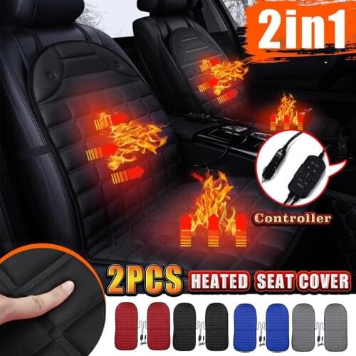 2Pcs In 1 Fast Heated & Adjustable Black/Grey/Blue/Red Car Electric Heated Seat Car Styling Winter Pad Cushions Auto Covers