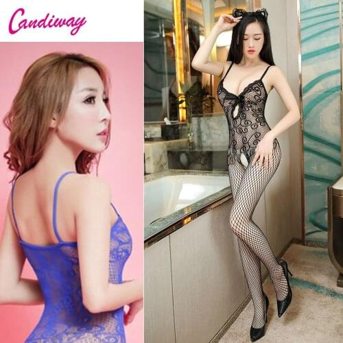 Sex Open Crotch Erotic Porno Lingerie Costume bodysuit bowknot hollow out Sleeveless Fishnet black red Bodystocking GA028