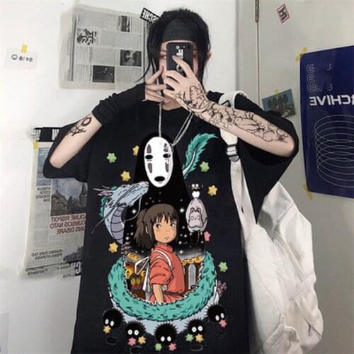 Anime Spirited Away Womens T-Shirt Harajuku INS Fashion T Shirt Korean Style Tops Summer Soft Women Black T Shirts Gift