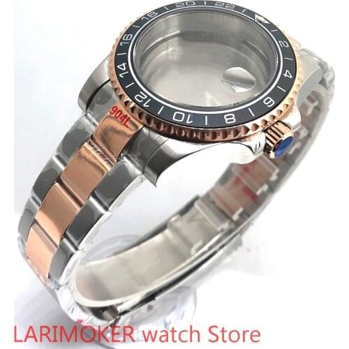 Sealed back cover 904L stainless steel rose gold strap bracelet with 40mm sapphire glass ETA NH36 MH35 case bezel black