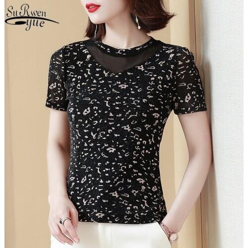 Korean Fashion Clothing Short Sleeve Print Shirt Women Elegant Plus Size Office Lady Blouse Mesh Tops Blusas 9156 50