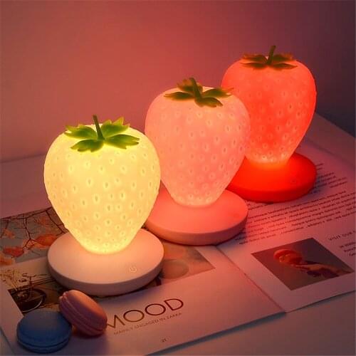 Creative Home Bedside Lamp Silicone Led Eye Protection Strawberry Night Light Dimmable Touch Led Decoration Atmosphere Lamp
