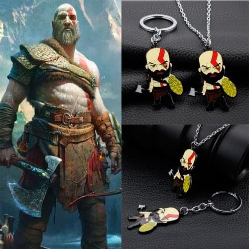 Cool Caroon Anime Game Gold of War Kratos Metal Enamal Pendant Keychains/Keyrings Jewelry Gift For Friends Fans