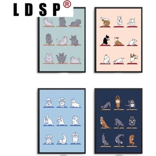 LDSP Abstract Canva Painting Poster Print Animal Yoga Dog Cat Lovely Sofa Wall Art Picture Home Decor For Living Room Unframed