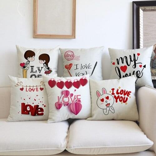 Romantic Love Design Sofa Decoration Cushion Cover Cute Cartoon Letter Pillow Cases Valentines Day Gift Linen Cushions Cover