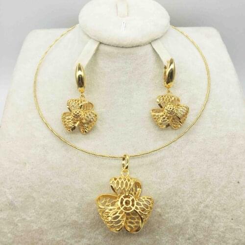 Wholesale fashion earrings/pendants/necklace 24K gold jewelry set for ladies birthday travel gift brides accessories