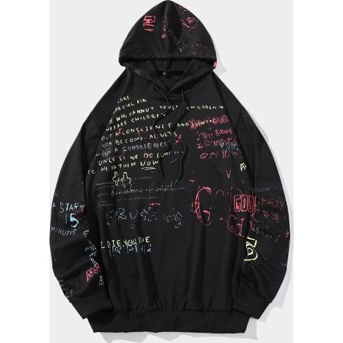 Hip Hop Graffiti Hoodies Mens 2020 Autumn Casual Pullover Sweats Hoodie Male Fashion Skateboards Sweatshirts