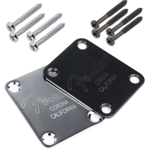 Electric Guitar Bass Neck Plate & Screws For Strat Tele S T TL -- Chrome or Black