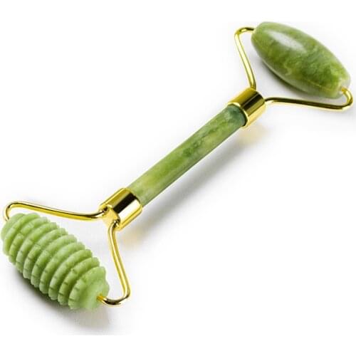 Jade Roller Zinc Alloy New Facial Massager Natural Real Healing Stone Face Skin Care Massage Tool