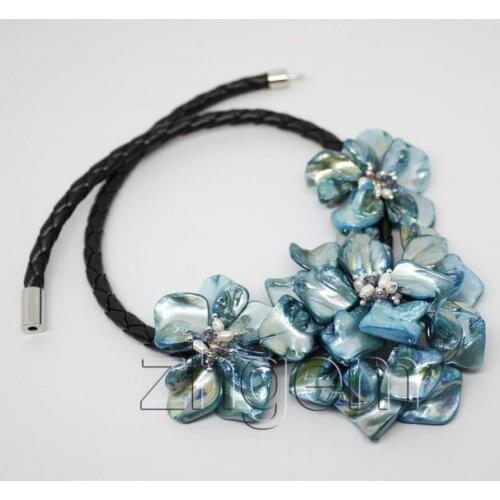 Fashion jewelry blue MOP shell + pearl glass flower pendant necklace 18"long Fashion Jewelry AAA style Fine Noble