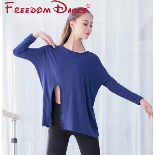 Long Sleeve Iregular hem Sexy Yoga Shirt Blouse Modern Dance Top Ballet Belly Dance Shirt Training Shirt Exercise Baggy Jersey