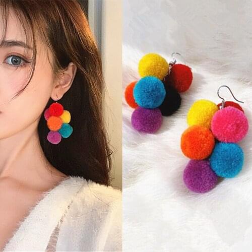 Hair Ball Dangle Earring Sweet Colorful Fur Ball Pendients Drop Earrings For Women Girl Gift Temperament Jewelry